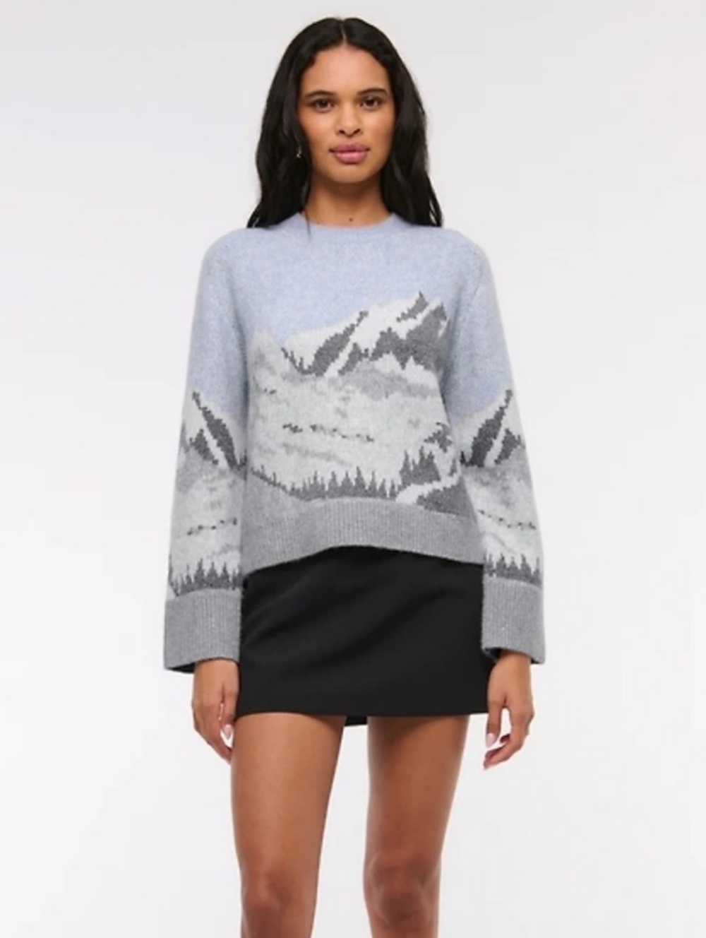 Abercrombie & Fitch Madeline Blue Mountain Graphic Print Rib Knit Crew Sweater